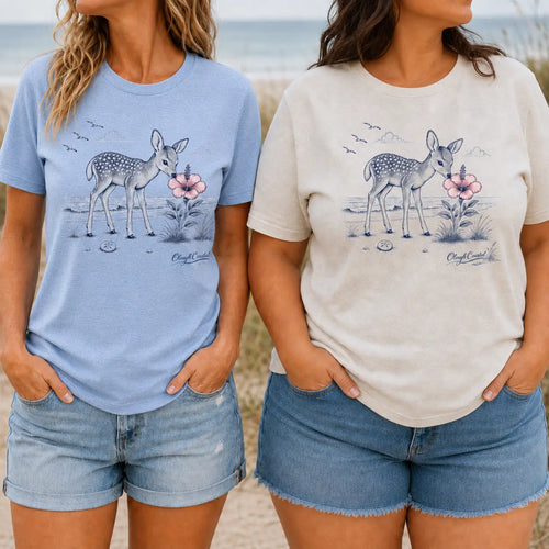 Baby Deer Smelling Flower T-Shirt
