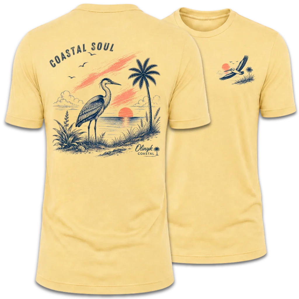 Coastal Soul Beach Heron Sunset T-Shirt