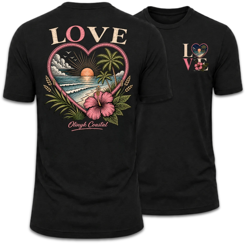 Love Beach & Tropical Heart Sunset T-Shirt