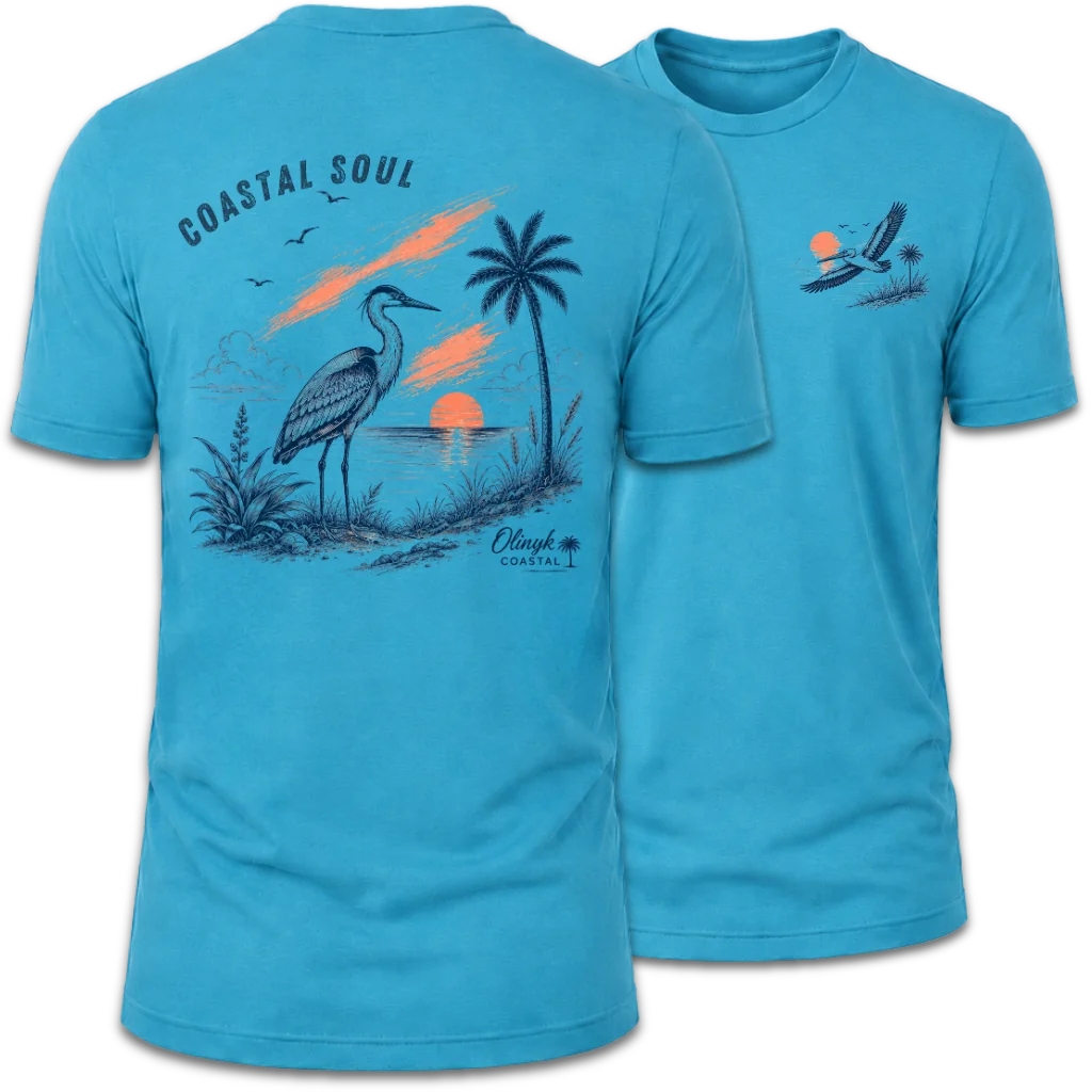 Coastal Soul Beach Heron Sunset T-Shirt