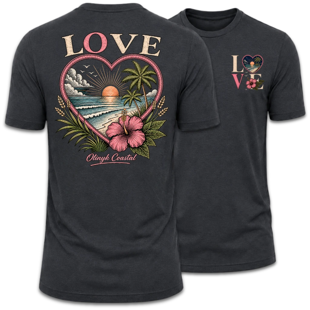 Love Beach & Tropical Heart Sunset T-Shirt