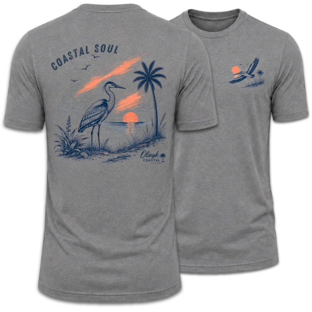 Coastal Soul Beach Heron Sunset T-Shirt