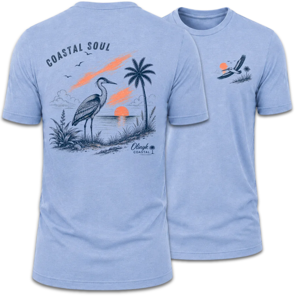 Coastal Soul Beach Heron Sunset T-Shirt