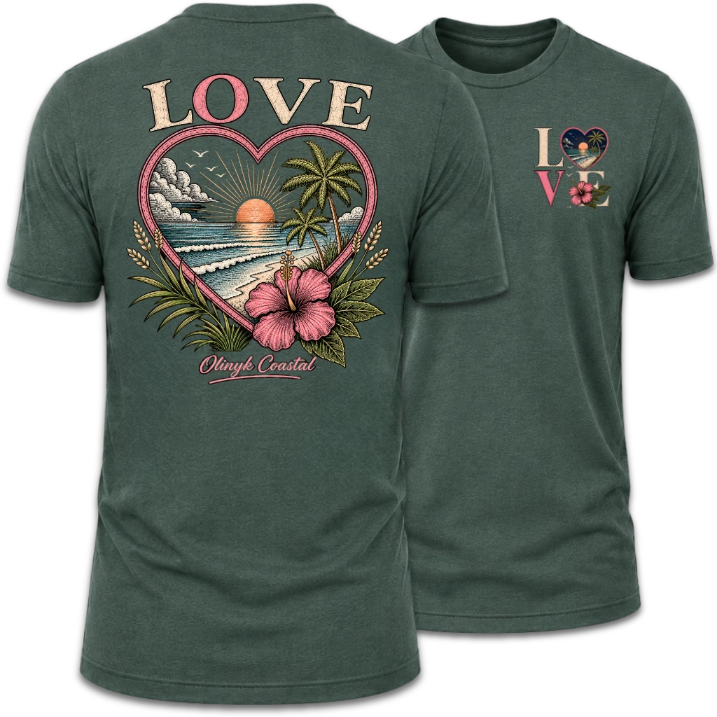 Love Beach & Tropical Heart Sunset T-Shirt