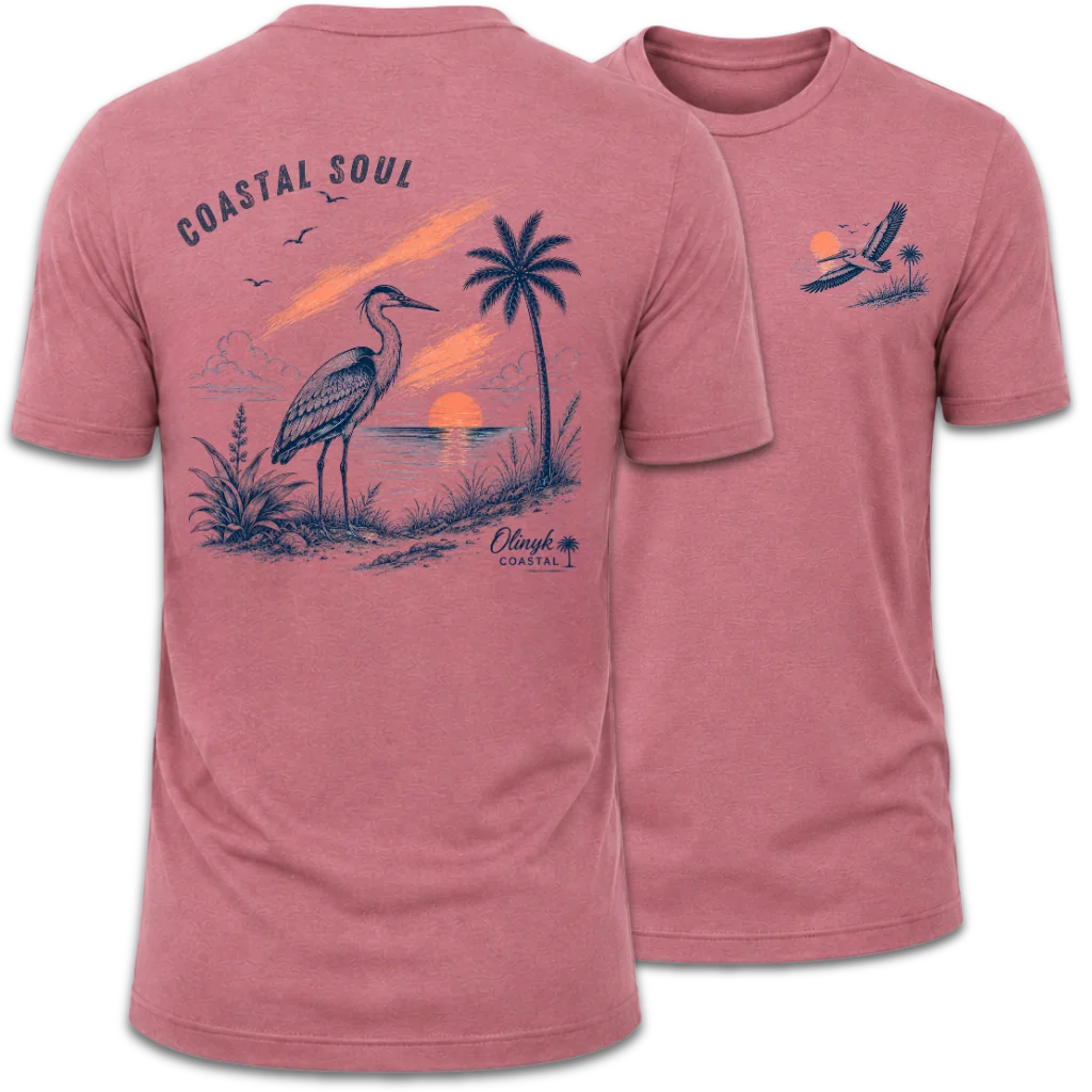 Coastal Soul Beach Heron Sunset T-Shirt