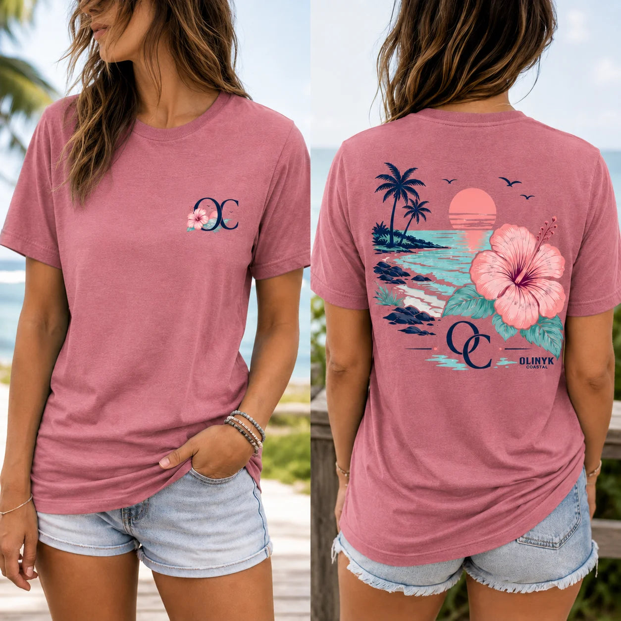 Floral "OC" Chest Logo T-Shirt