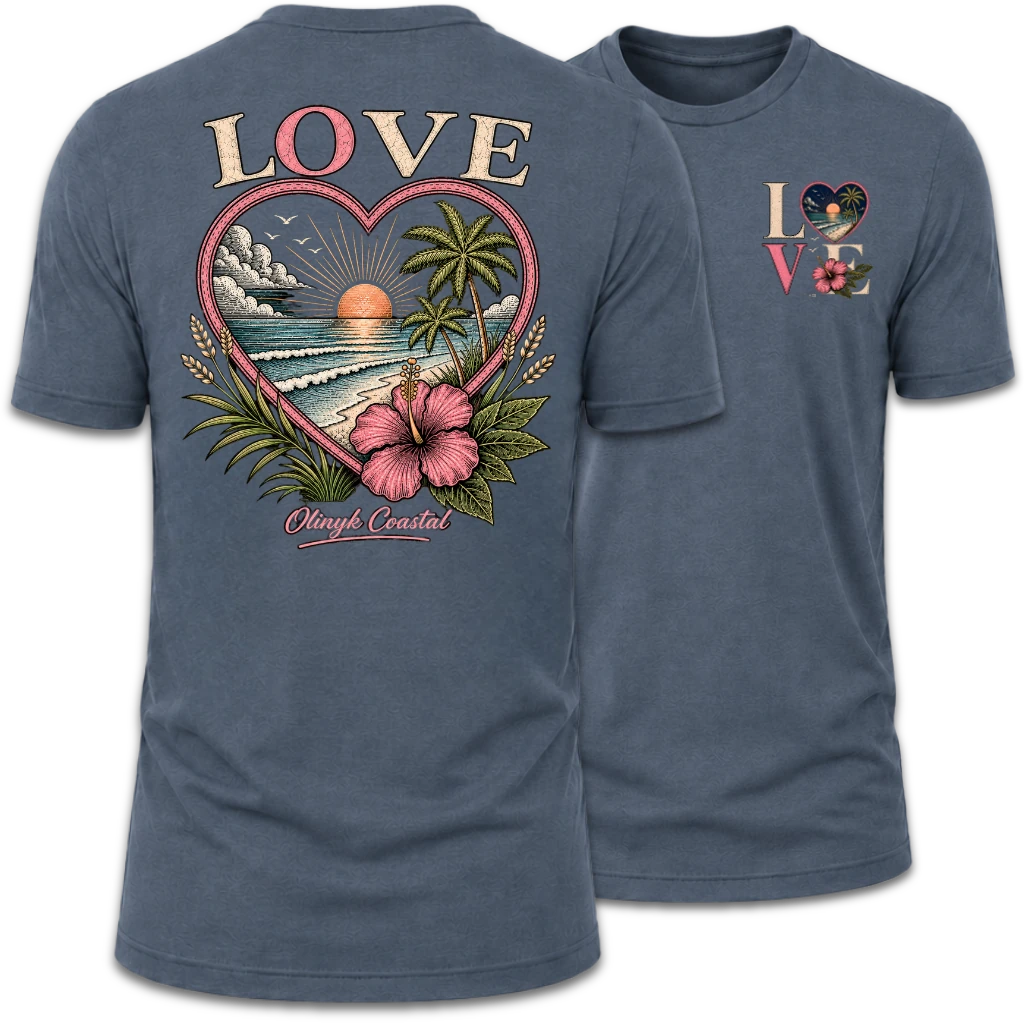 Love Beach & Tropical Heart Sunset T-Shirt