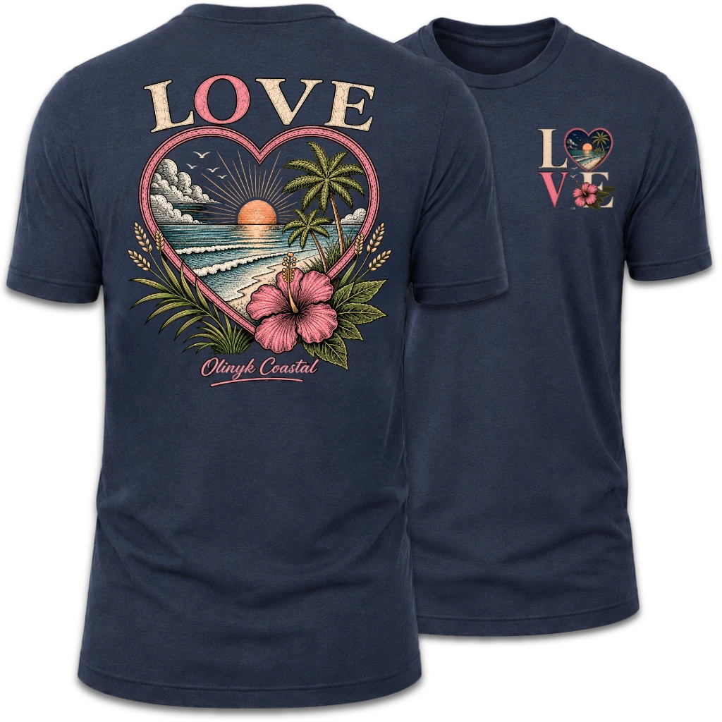 Love Beach & Tropical Heart Sunset T-Shirt