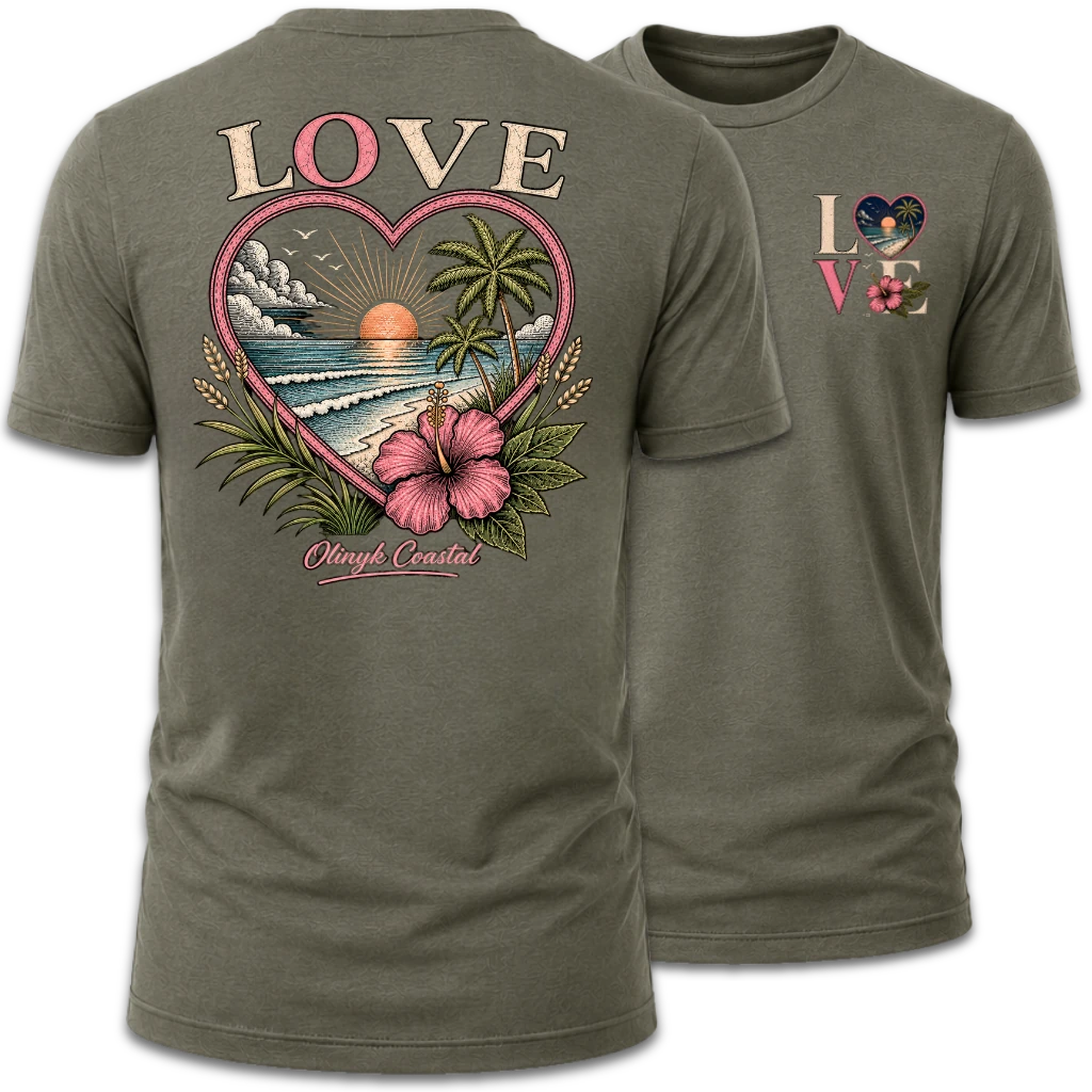 Love Beach & Tropical Heart Sunset T-Shirt