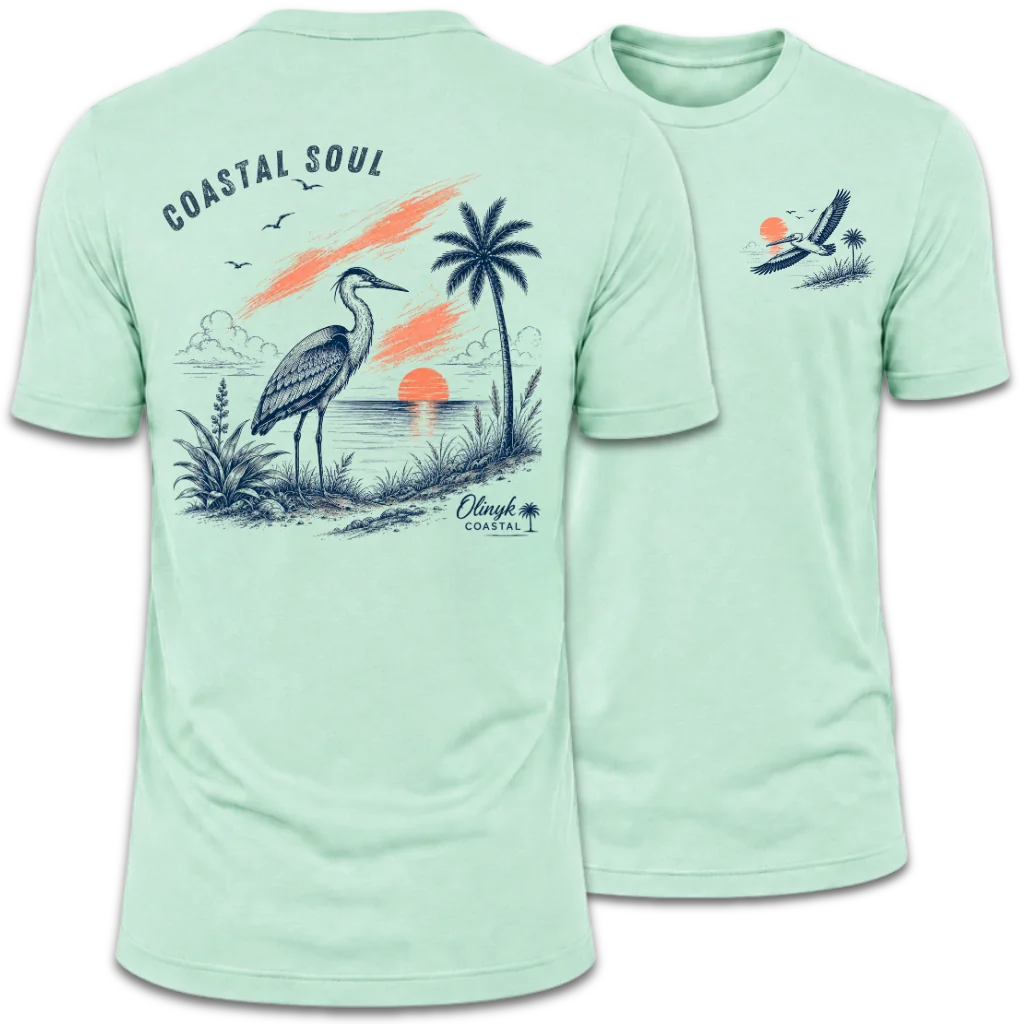 Coastal Soul Beach Heron Sunset T-Shirt