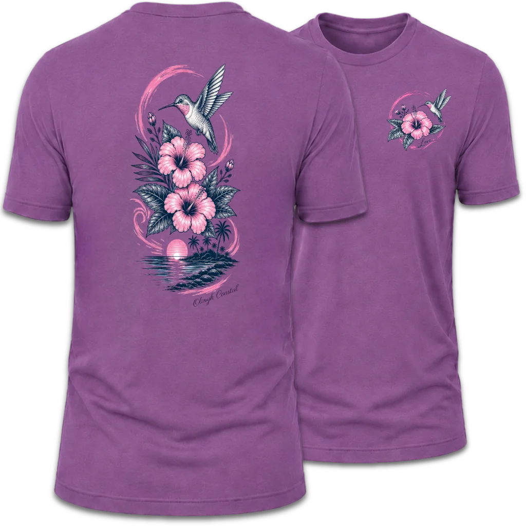 Hummingbird Love Hibiscus Coastal Tee