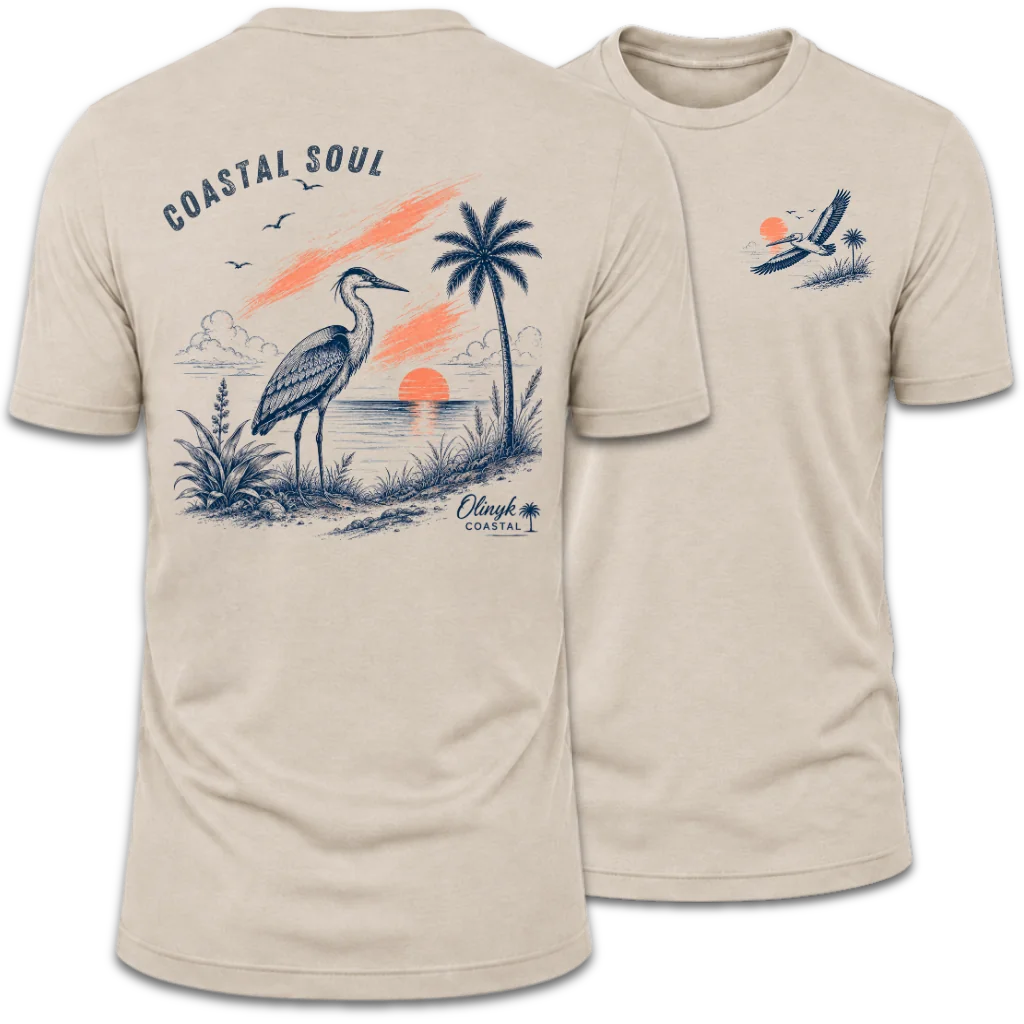 Coastal Soul Beach Heron Sunset T-Shirt