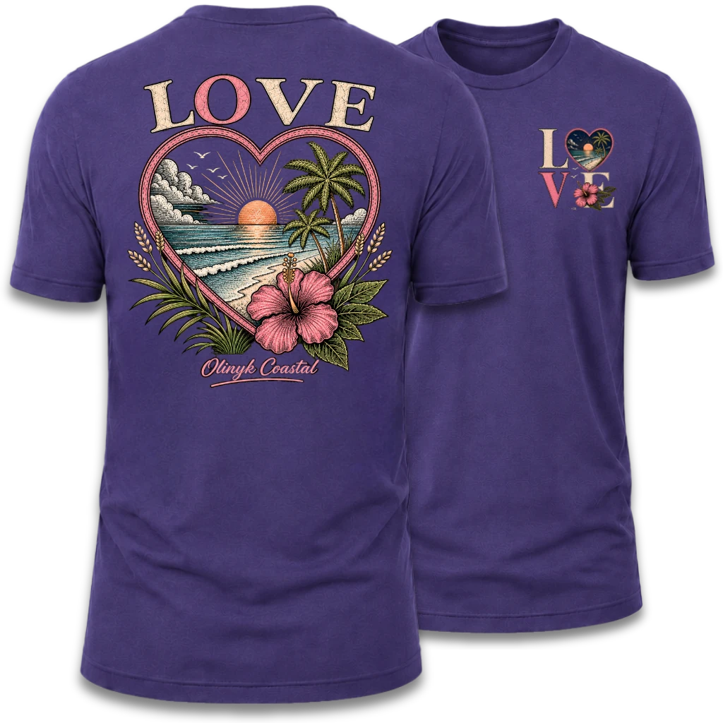 Love Beach & Tropical Heart Sunset T-Shirt
