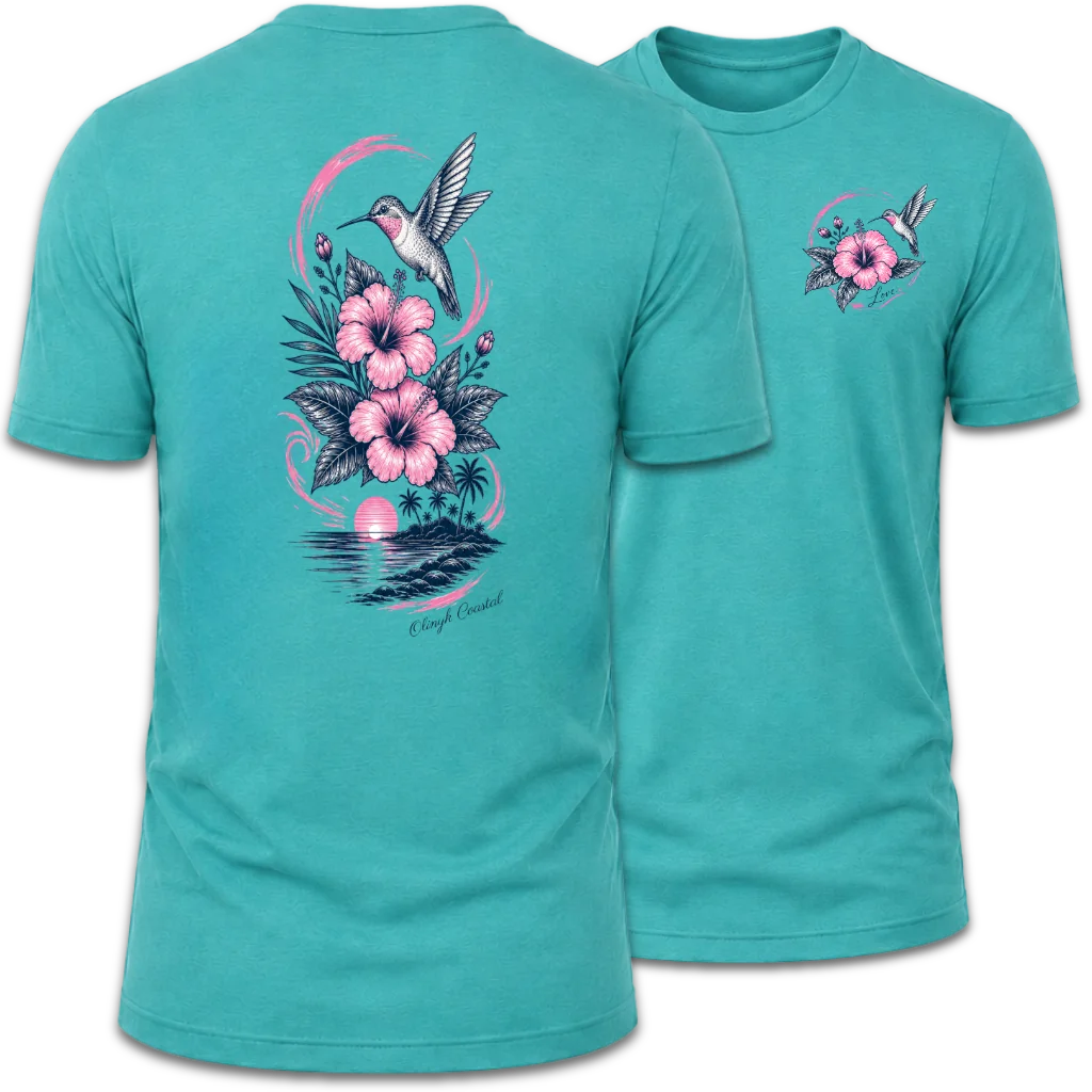 Hummingbird Love Hibiscus Coastal Tee