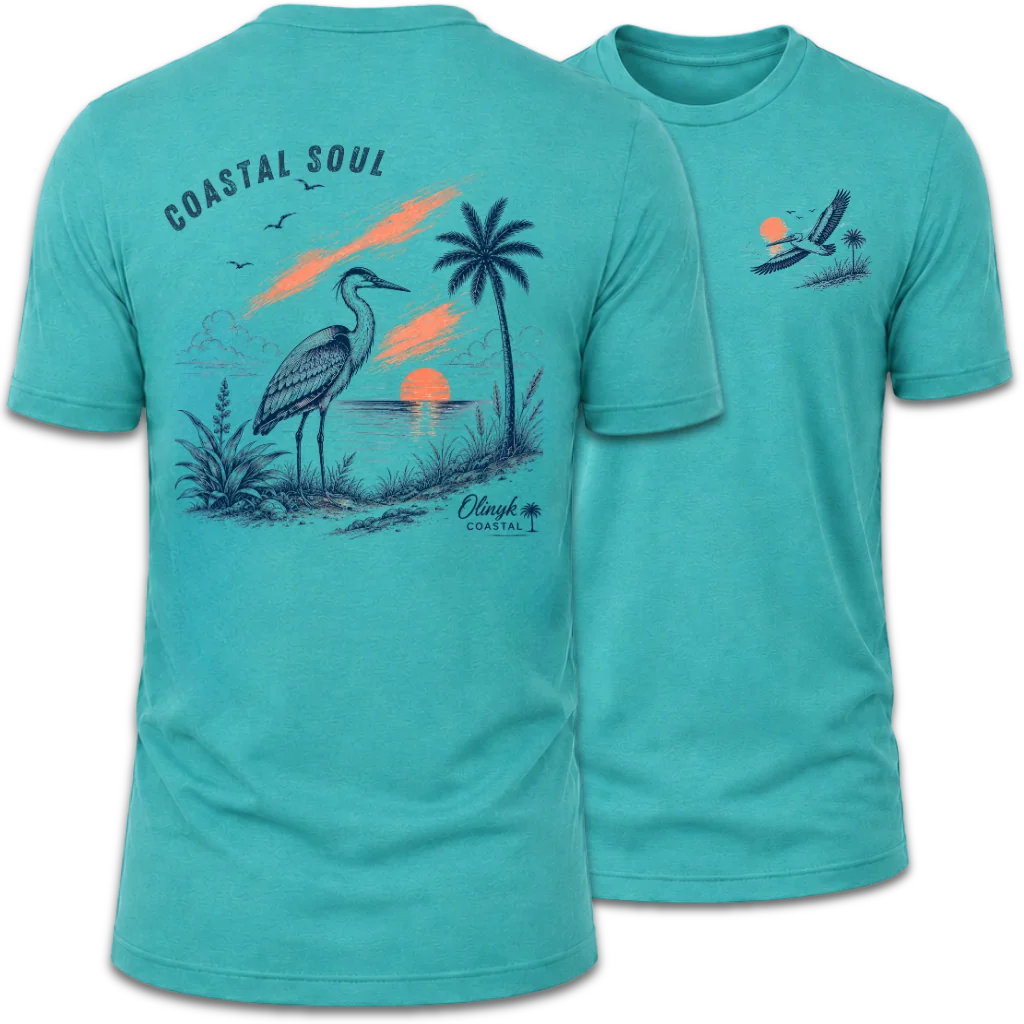 Coastal Soul Beach Heron Sunset T-Shirt