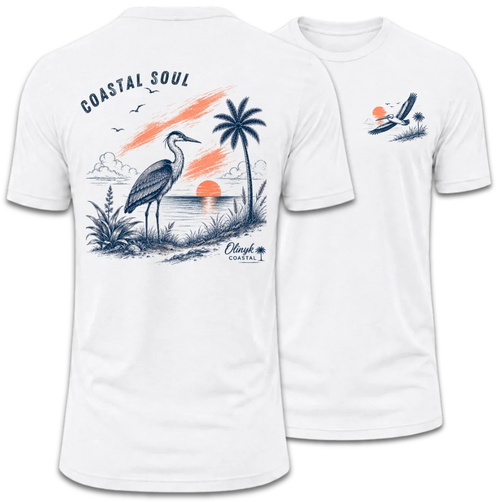 Coastal Soul Beach Heron Sunset T-Shirt