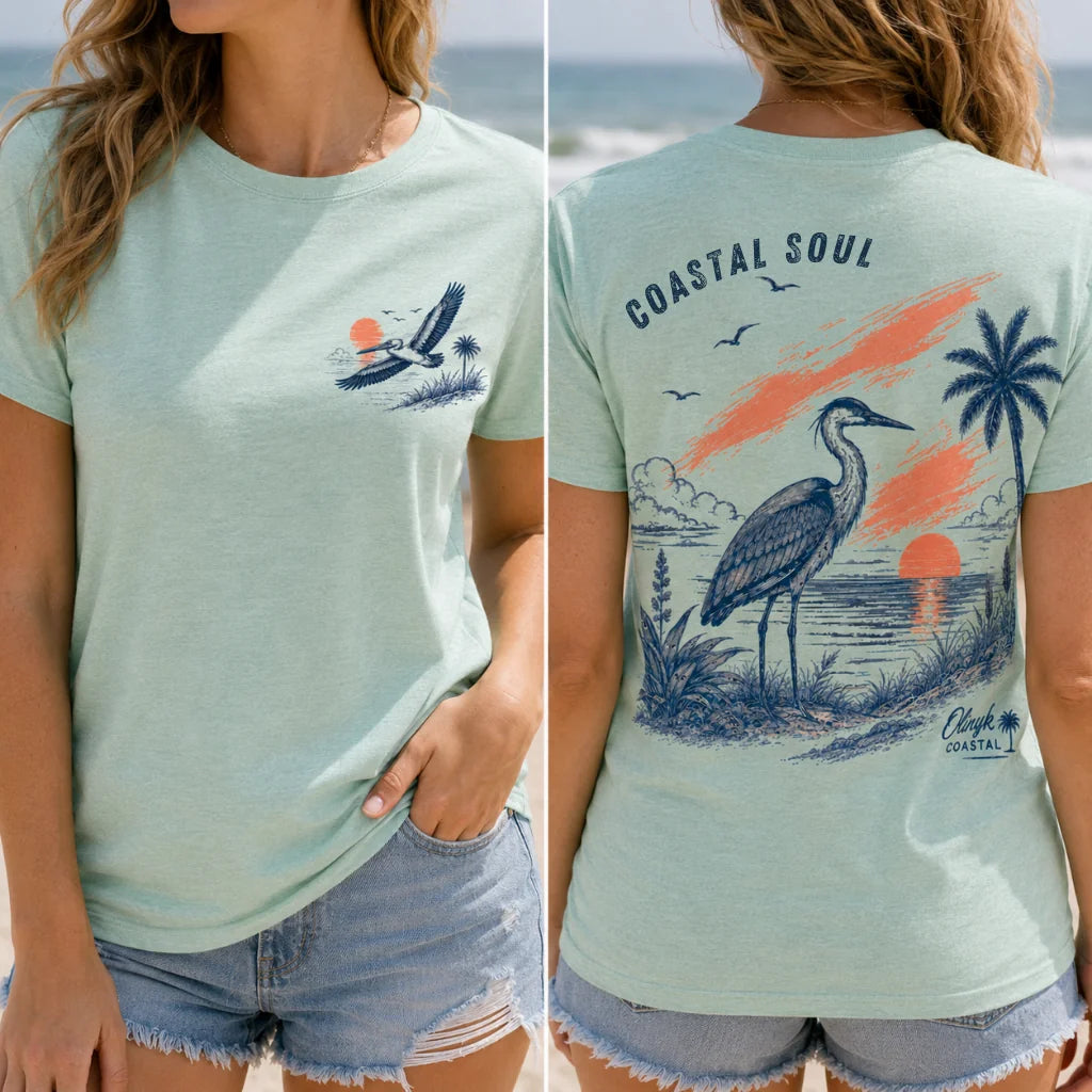 Coastal Soul Beach Heron Sunset T-Shirt