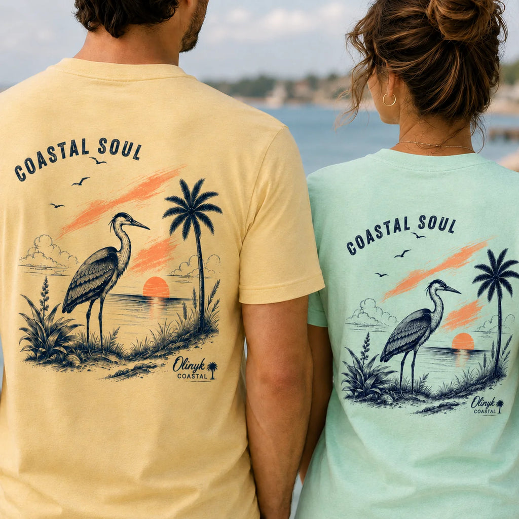Coastal Soul Beach Heron Sunset T-Shirt