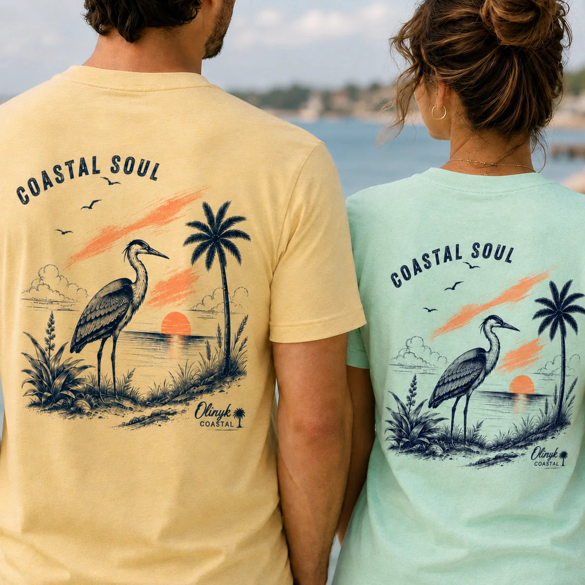 Coastal Soul Beach Heron Sunset T-Shirt