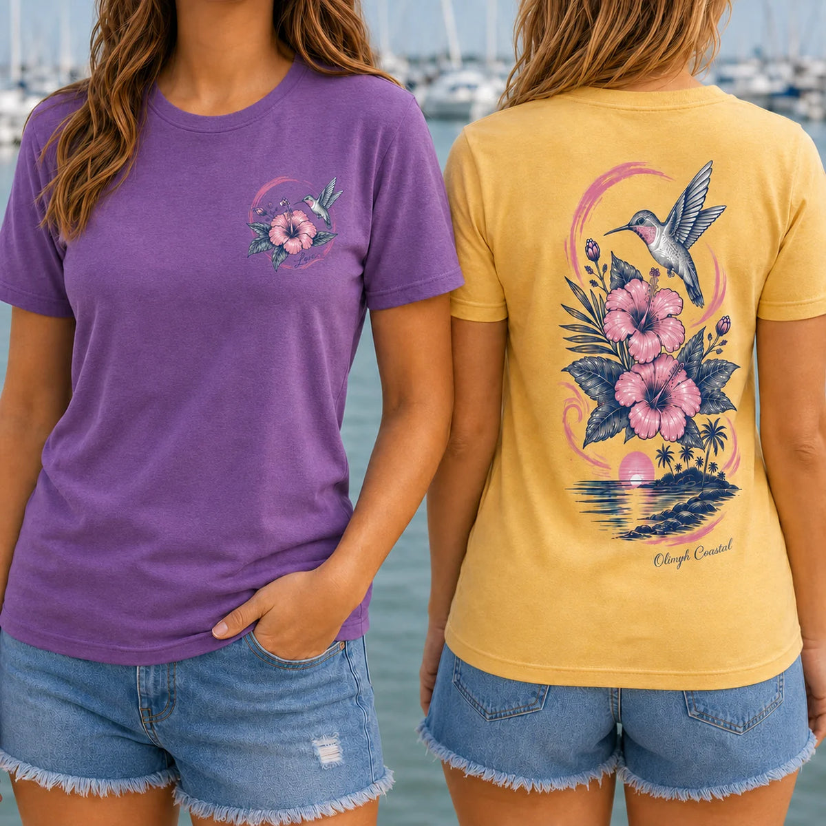 Hummingbird Love Hibiscus Coastal Tee